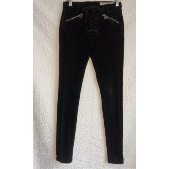Rag & Bone Black Lace Up Gia Skinny Jeans Size 24 - Picture 11 of 12